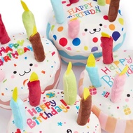 Dog Birthday Cake Toy Plush Squeaky Pet Chew Toy with Candles