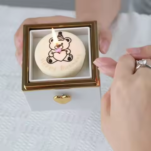 Cute Bear Flip Ring Box Creative Surprise Jewelry Box Mini Cake Automatic Flip Ring Case for Girlfri