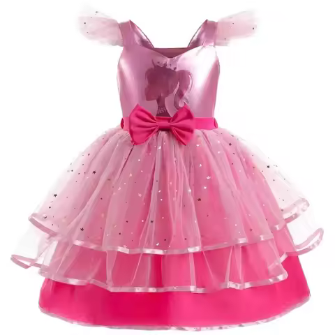 ' Barbie Bow Print Small Flying Sleeve Cosplay Dress for Graduation Party Sweet and Cute Fashion Mes