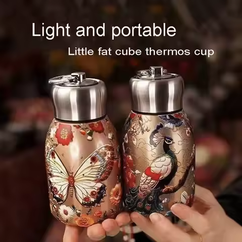 Guochao Small Fat Ding 316 Stainless Steel Thermos Cup with Pull Ring Simple Fashion Pocket Thermos 