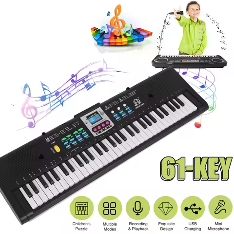 61 Keys Digital Music Electronic Keyboard Kids Electric Piano for Piano Student with Microphone Func