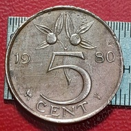 Koleksi koin kuno Nederland Jadul lawas 5 cent Ratu Juliana Tahun 1980 BEKAS
