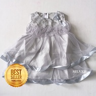 Baju Warna Abu abu Anak Perempuan 6 12 Bulan Dress Rok Tutu Import Gaun Bayi Warna Abu abu Silver Pe