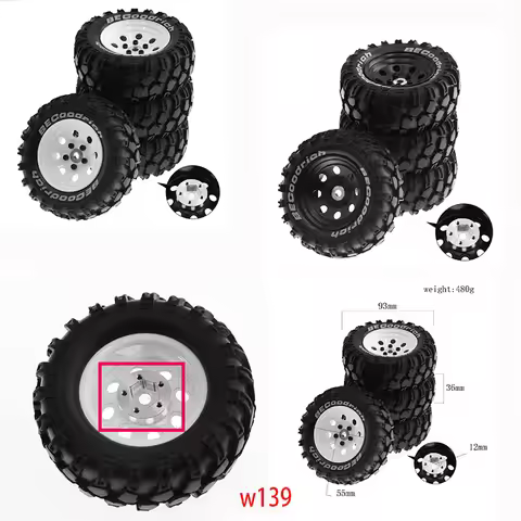 1.9 Inch FR4 Wheel Hub 93mm NT4 Tire for 1/10 RC Rock Crawler TRX4 FMS SCX10 W139 4WD Off-Road Model