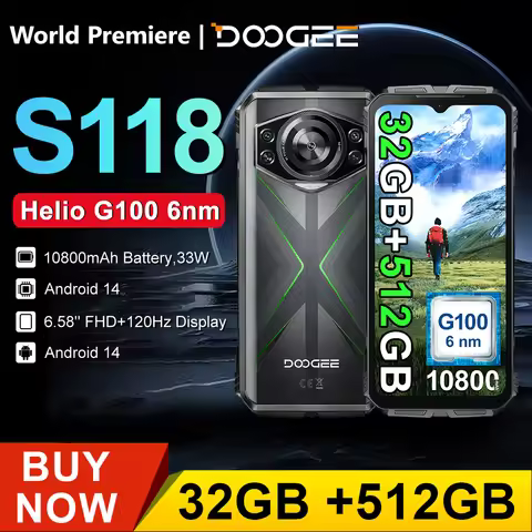 DOOGEE New S118 Helio G100 6nm Smartphone 32GB(12+20) 512GB 10800mAh 33W Charging NFC Android 14 Rug