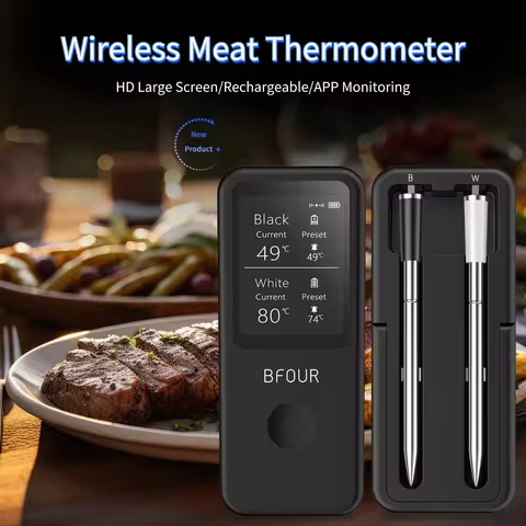 Wireless Meat Thermometer Digital Bluetooth Probes with HD Display & APP Remote Monitoring for Rotis