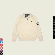 R4lph Laur3n Quarter Zip Knit Stripe Sweater (Cream | Navy Blue Logo) RL 0287