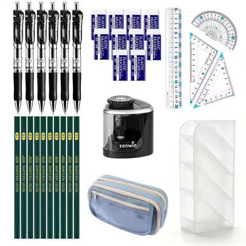 1-34 Pcs Stationery Set Pencil Case 0.5mm Black Gel Pens 2B HB Eraser Clean Sharpener for Teens Scho