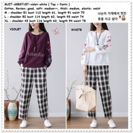 Setelan Baju Atasan Lengan Celana Kulot Kotak Wanita Korea AB537157