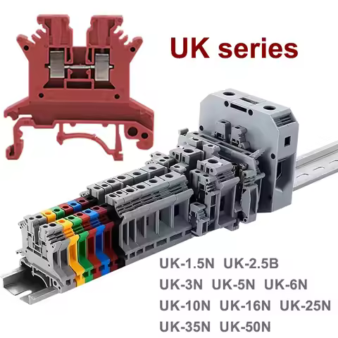 5/10Pcs Screw Wire Connector 12AWG Plug Electrical Mount DIN Rail Terminal Block UK-2.5B/1.5N/3N/5N/