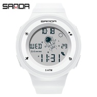 Sanda นาฬิกาข้อมือสตรีจอแสดงผล LED นักบินอวกาศนาฬิกากีฬาสายคล้องที่ถอดออกได้นาฬิกา2121-1