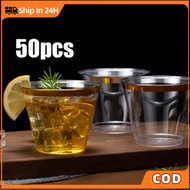 50pcs 9OZ Plastic Cups Disposable Gold Rim Elegant Party Cups for Wedding Birthday Tableware