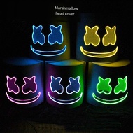 Halloween Light Up Neon Full Face Mask Luminous LED DJ Marshmello Mask Headgear Cosplay Music Festival Party Props Glowing Mask