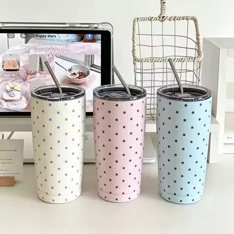 The new retro wave dot vacuum flask, large-capacity stainless steel office vacuum flask, portable ca