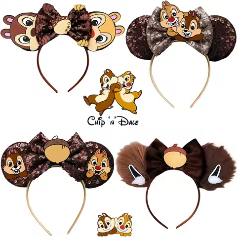Disney Chip 'n' Dale Headbands for Women Anime Tamias Ears Hair Accessories Girls Pinecone Bow Hairb