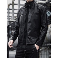 Jaket Kulit Lelaki Jenama Bergaya Musim Bunga Musim Gugur Fesyen Lelaki 2025 Baru Slim Fit Kolar Pen