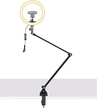 3in1 Webcam Stand with Webcam Lighting and Cell Phone Holder, 3 Flexible Arms 25 inch Clamp Mount Compatible with Logitech C920s C920 C930e C922 C925e Brio, Compatible with iPhone and Microphones