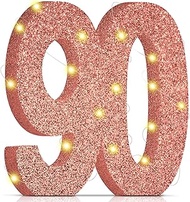 90th Birthday Decorations for Women,90th Anniversary Decorations, Rose Gold Pink Glitter 90th Birthd