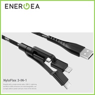 Nyloflex 3 in 1 Micro USB + Lightning MFI (C89) + USB C Charge Sync Phone Cable Charger 1.5m