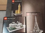 Lego 21019 Eiffel Tower, 21013 big Ben, 21006 white host