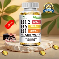 B12 5000mcg + B6 + B1 with Niacin & Folate | Improve Focus, Enhance Brain Function Relieve Stress