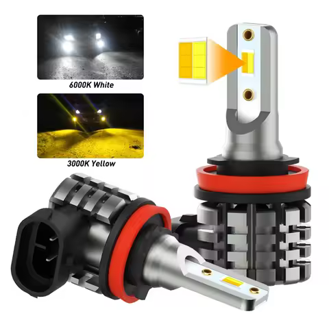 2Pcs H11 H8 LED Bulb Fog Lights Canbus Dual Color Yellow White Switchback DRL Driving Lamp for Audi 