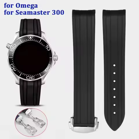20mm Curved End Rubber Silicone Watchband for Omega for Seamaster 300 Waterproof Wristbelt Men Women