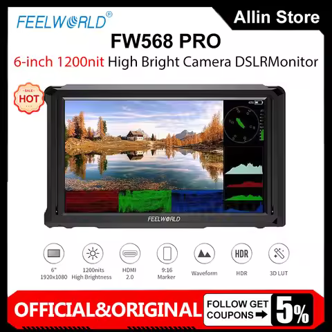 ☈FEELWORLD FW568 PRO 6-inch 1200nit High Bright Camera DSLR Monitor 4K HDMI-compatible 60Hz