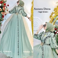 AZZURA DRESS  [M L XL] Bahan Kain Ceruty Babydoll Full Furing Aplikasi Bordir Baju Gamis Dress Kondangan Wanita Dewasa Remaja Model Terbaru Lebaran Simple Elegan Kekinian Trendy Fashion Muslimah Casuall Dress Gamis Ibu-Ibu Pengajian Bisa COD