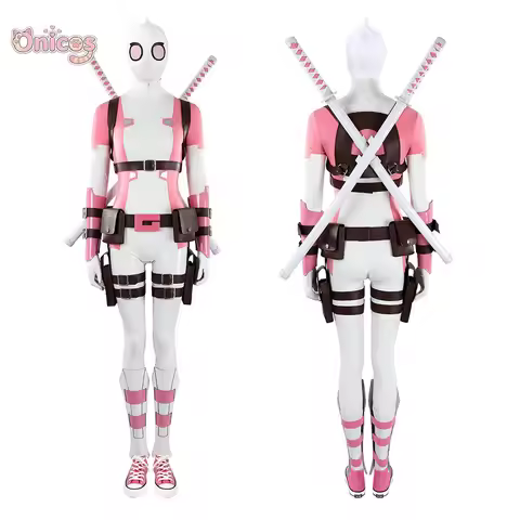 Comic Gwenpool Cosplay Costume Gwen Poole Jumpsuit Women Bodysuit Battle Suit Pink Full Set Hallowee