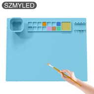 Kids Silicone Art Mat With Foldable Cup Brush Holder Color Dividers Waterproof Heat-resistant Craft