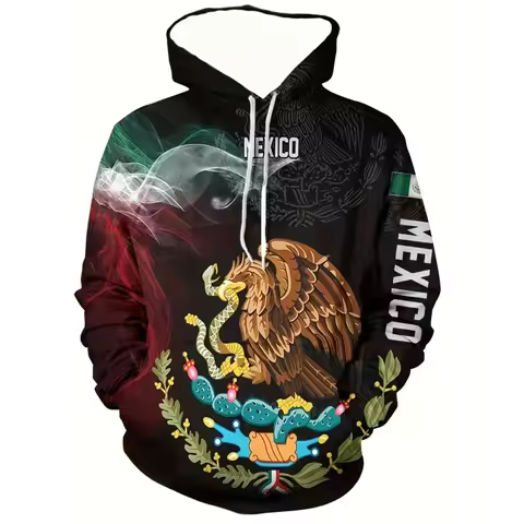 New Trendy 3D Adult Hoodie With A Novel Mexican Style design, Casual Long Sleeved Hoodie With Pocket