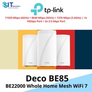TP-Link Deco BE85 BE22000 Whole Home Mesh WiFi 7 11520 Mbps (6GHz) + 8640 Mbps (5GHz) + 1376 Mbps (2