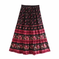 Multi Floral Print Ethnic Vintage Chic Women Beach Bohemian Skirt Ladies High Elastic Waist Rayon Co