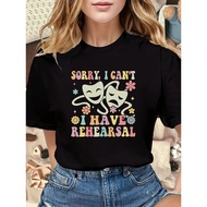 Crewneck Sweatshirt Black Sorry I Cant I Have Rehearsal Theater Masks Flowers Design For Drama Lover
