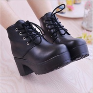 Women boots Thick heel martin boots lace-up short boots high heel single boots
