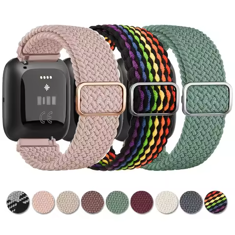Elastic Braided Watch Band for Fitbit Versa 1/Versa 2/Versa Lite Strap Adjustable Wristband for Fitb