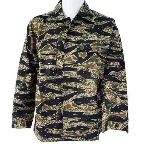 TCU Jacket Vietnam Tiger Stripes Shirt Retro WW2 Tactical Workout Camo Combat Field Running Coat