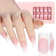 AILLSA French Gel Nail Tips,180 Pcs Pink Medium Almond French Tip Press On Nails, Pre-Applied Primer