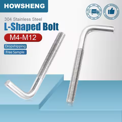 HOWSHENG 1-10pcs L Shaped Right Angle Bolt Screws M4 M5 M6 M8 M10 M12 Stainless Steel L Anchor Bend