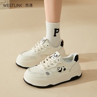 西遇熊猫小白鞋女2024新款春季小众轻便运动休闲鞋黑白色厚底板鞋 米白+黑色（预售4月16日） 38