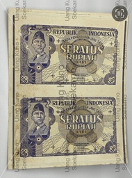100 rupiah 1949 ORIBA uncut. Uang sangat langka. Kondisi AU