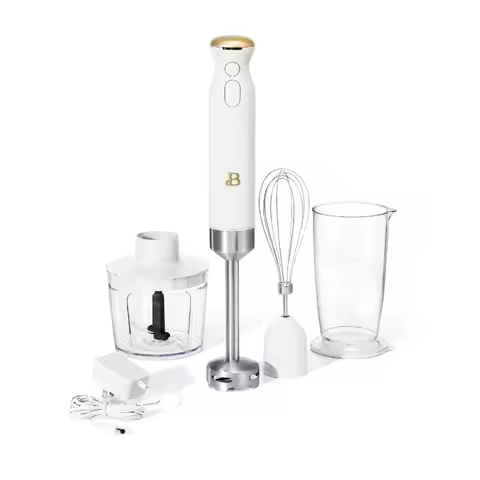 Beautiful Cordless Immersion Blender with Chopper, Whisk & Measuring Cup, White Icing by Drew Barrym