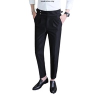 VENGOZ - Men's Formal Pants Classic Double Button Gurkha Pants Black