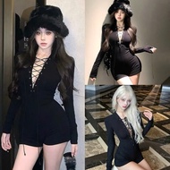 Jump Đùi Ôm Tay Dài Cổ V Đang dây Chéo Cổ Cực Kì Sang Chảnh Đi Chơi Đi tiệc