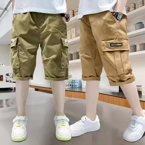 UNITIM Summer 3-14Yrs Kids Boy Shorts Thin Breathable Young Teenager Boy Suspenders Sticker Pockets 