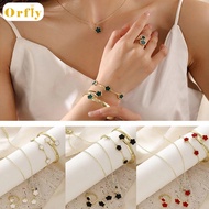 5Pcs Five Leaf Clover Jewelry Set - Adjustable Alloy Necklace for Women