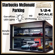 1/24 McDonald Starbucks Diaroma Garage Parking Lot Diorama Car Model Diecasts Parking Lot Toys Car