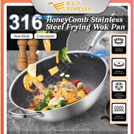 316 Stainless Steel Non-Stick Wok 3D Honeycomb  Stainless Steel Frying Wok Pan