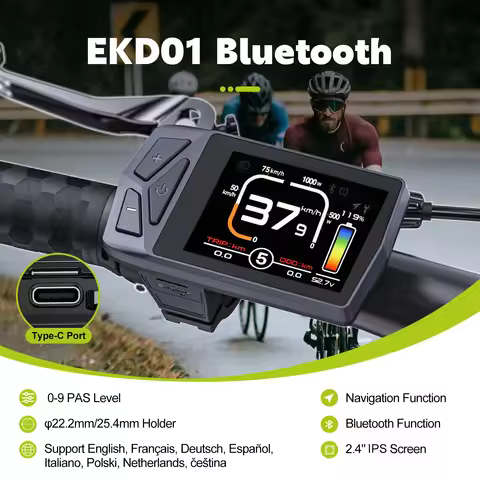 Electric Bike Display EKD01 CAN/UART Protocol Bluetooth Navigation Multilingual eBike Computer 9 PAS